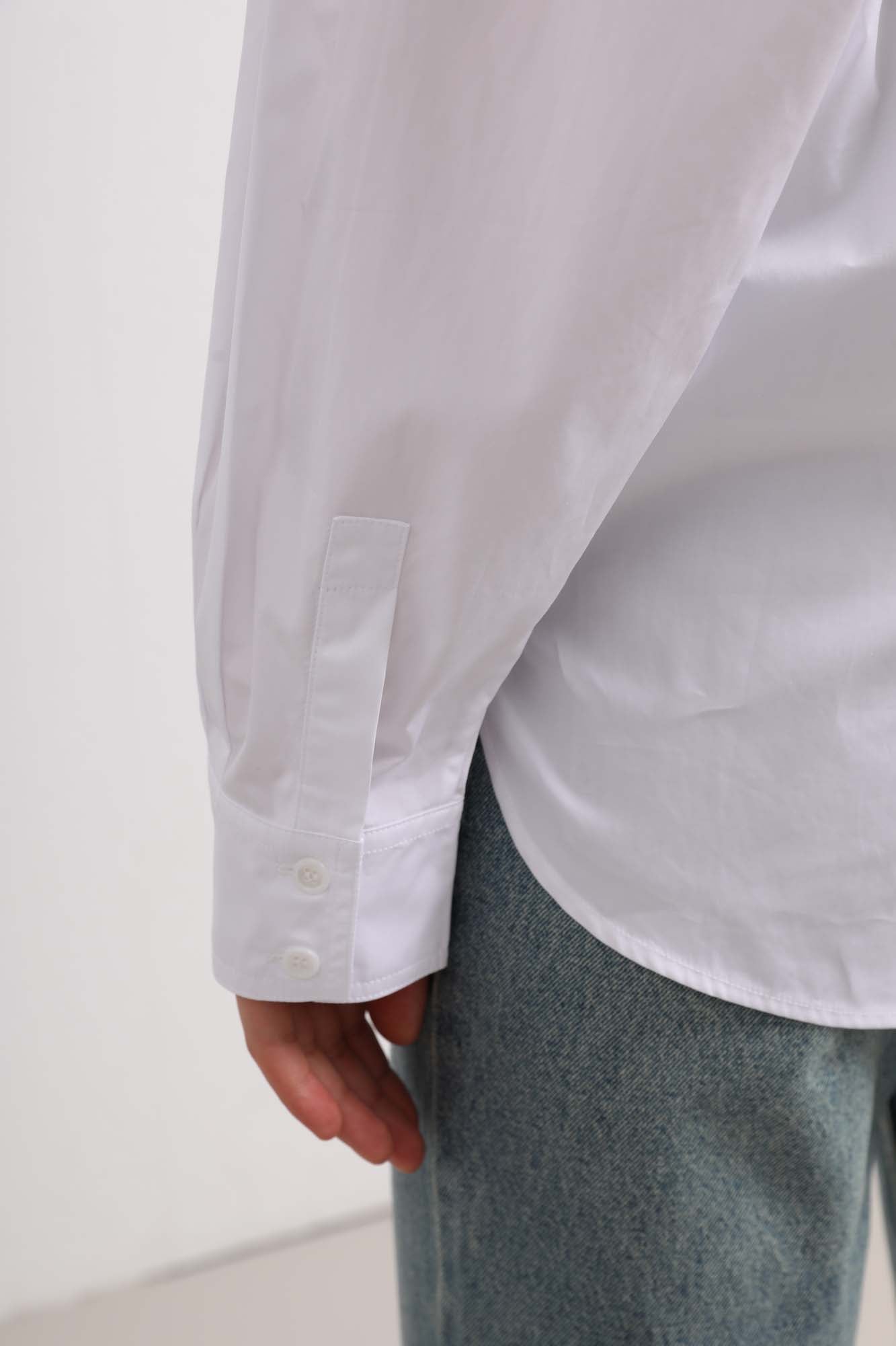 Womens White Cotton Long Sleeve Button Down Shirt